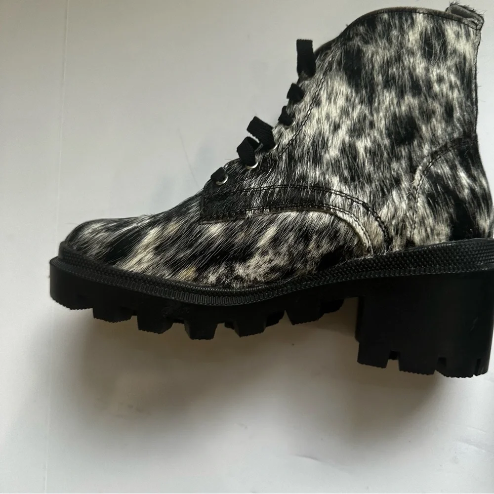 Agave Sky Cami Combat Boots salt and pepper cowhide handmade black bootie 6